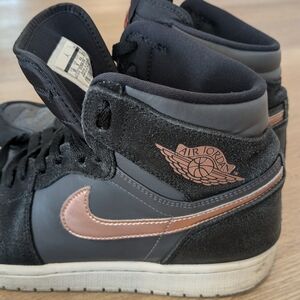 Nike Air Jordan High Top Sneakers Black with Rose Gold Swoosh